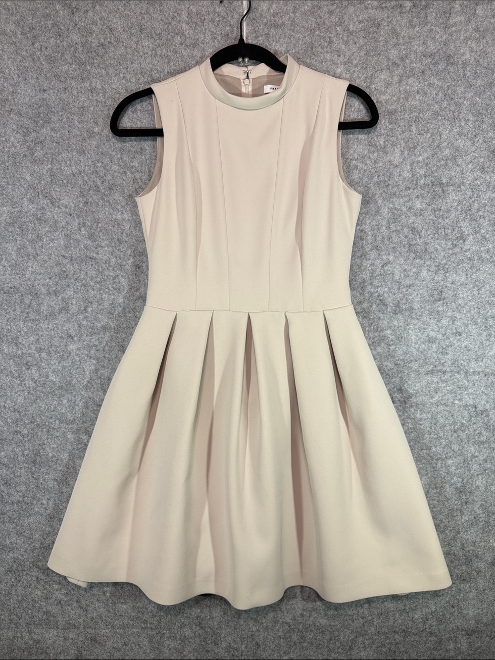 Fray ID Dress Womens 1 Beige Tan A Line Pleated High Neck Sleeveless Lined Japan